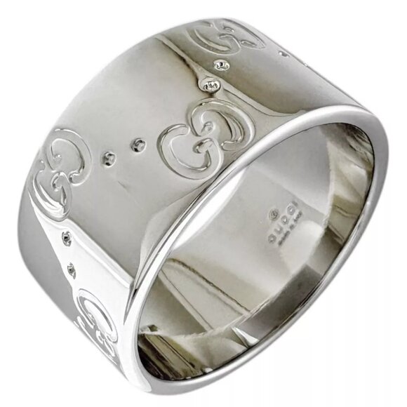 GUCCI Ring US 5 1/2 EU51 K18 white gold Icon wide used - Picture 1 of 9